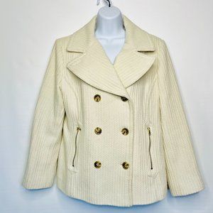 Vtg Guess est 1981 Womens Sz XL Ivory Pea Coat Double Breasted Jacket Lined Wool